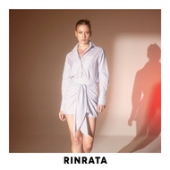 RINRATA - Venus shirt  เสื้อเชิ้ต ผ้า คอตต้อน ลายทาง เส้นตรง ฟ้า ขาว มีกระเป๋า เสื้อใส่เที่ยว ชุด ไป