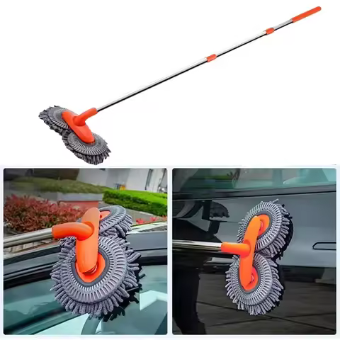 360 Rotation Car Wash Brush Dual Mop Head Microfiber Long Handle Cleaning Window Mop Telescopic Auto