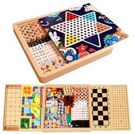 Multi in one chess flying chess checkers Gobang chess fighting animal chess wooden children's multifunctional educational toy set