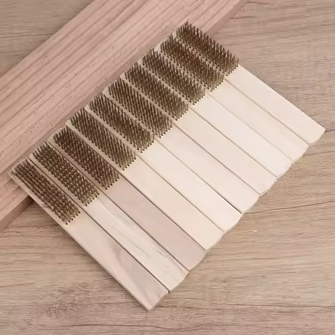 2/5/10Pcs Brass Wire Brush 6x16 Rows - Wood Handle Industrial Cleaning Tool, Surface/Inner Polishing