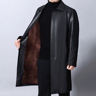 ❦[Harga asal 1999] Jaket kulit tebal musim sejuk lelaki jaket kulit di atas lutut dipanjangkan dengan jaket mantel bulu