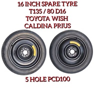 Spare Tyre/Tire/Tayar Ganti 16 Inch 5 Hole PCD100 (T135/80 D16 )Toyota Wish Caldina Prius Spare Tyre