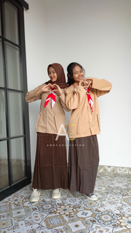 Baju Pramuka Perempuan Model Tali samping Gesper besi Pramuka SD SMP SMA Coklat Susu Kain Oxford Ata