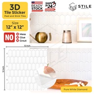 Pure White Diamond 3D Tiles Sticker Kitchen Bathroom Wall Tiles Sticker Self Adhesive Backsplash Clever Mosaic 12x12inch