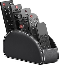 VOYUTHY Remote Control Holder for Table, All-in-One Faux Leather TV Remote Caddy/Storage Box/Supply Organize with 5 Compartments, Perfect Space Saver for End Table/Nightstand/Office Desk (Black)