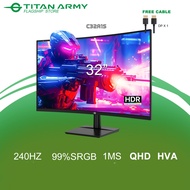 TITAN ARMY 32" 1500R Curved QHD 240Hz/260Hz/275Hz 1MS HDR10 99%sRGB HDMI2.1 Gaming Monitor (C32A1S)/