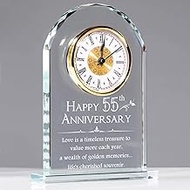 YWHL 55th Wedding Anniversary Quartz Clock Gifts for Couples, 55 Year Anniversary Glass Keepsake Gif