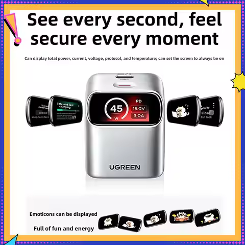 UGREEN 45W GaN Charger With Smart Display 45° Angled TFT Screen USB-C Fast Charger PD3.0 PPS Foldabl