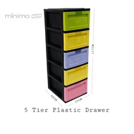 3 Tier 4 Tier 5 Tier Strong Plastic Drawer Storage Cabinets Almari Plastik Kukuh Kuat Rak Pakaian Kabinet Multi level