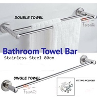 Stainless Steel Wall Mounted Bathroom Towel Bar Rack Single/Double Rail Bar 60,80,90cm