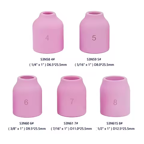 TIG 25.4mm Gas Lens Alumina Nozzle 53N58 #4 53N59 #5 53N60 #6 53N61 #7 53N61S #8 Ceramic Cup Fit WP9