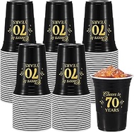Ziliny 50 Pack 70th Birthday Cups 16 oz Cheers to 70 Years Disposable Plastic Cups Gold and Black Bi