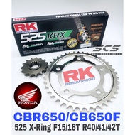 RK Sprocket Set Honda CBR650F / CB650F 525 X-Ring Black Gold Chain Rantai Hitam Emas CBR650 CB650 CB