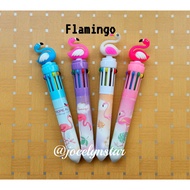 Pulpen 10 warna/Bolpen 10 warna dengan karakter menarikpulpen unicorn/ - Flamingo