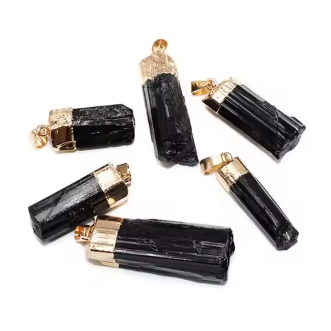 Natural Black Tourmaline Pendant Irregular Strip Stone Tourmaline Pendant without chain