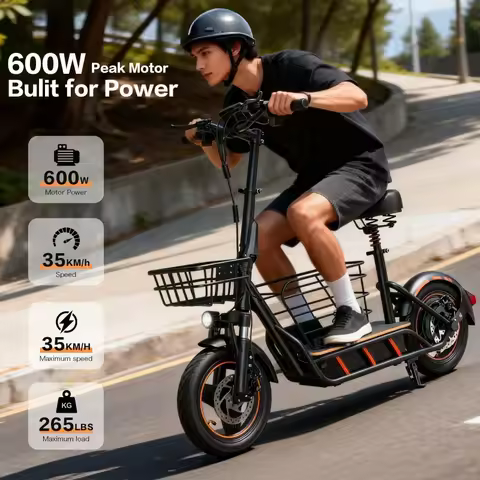 600W Electric Scooter Adult with Seat 120KG Maxi Load, 35KM/H High Speed 35KM Mileage Front suspensi
