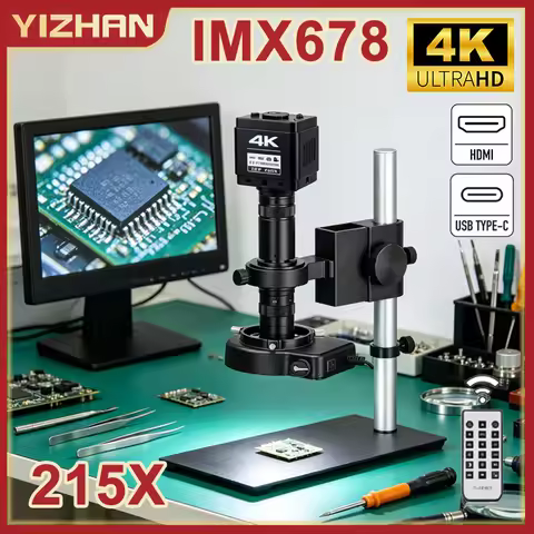 YIZHAN 1/1.8" IMX678 4K UHD Microscope for Electronics 13MP/48MP/60MP Soldering Camera 215X Zoom Len