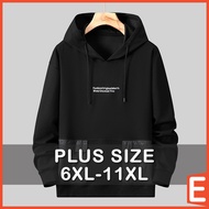 [6XL-11XL] Plus Size Hoodie Men Casual Hooded Long Sleeve Drawstring Embroidery Black Pullover Sweat