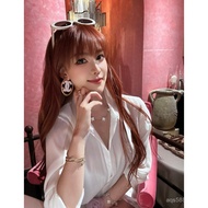 Acrylic White Round Earrings Brass Material D8QU