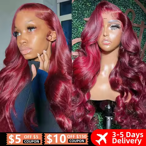 Burgundy Body Wave Human Hair Wigs for Women Pre Plucked 99J Burgundy 13x4 Lace Front Wig Brazilian 