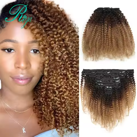 T1B427 Ombre Color Clip in Human Hair For Black Women Extensions 3C 4A Afro Kinky Curly Clip Ins 8 P