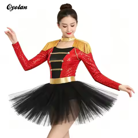 Womens Circus Ringmaster Lion Tamer Bodysuit Dress Fringe Marching Band Majorette Showman Dress Circ