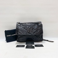 店鋪現貨：YSL 聖羅蘭 NIKI 大號 黑銀油蠟皮流浪單肩斜挎鏈條包