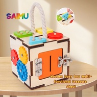 Children Wooden Busy Box Multifunctional Treasure Box Montessori Early Education Quiet Busy House Pr