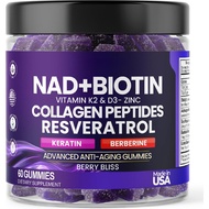 Anti-Aging NAD+ Gummies – Resveratrol Berberine & Biotin Blend | Hair Skin Nails & Joint Support wit