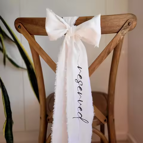 Custom 5Pcs RESERVED Chair Ribbon Elegant Wedding Decorations Fabric Sign Dinner and Cocktail Party 