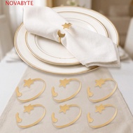 NOVABYTE 6PCS Star Napkin Buckle, Metal Minimalist Moon Napkin Rings, Party Supplies Modern Gold/Sil