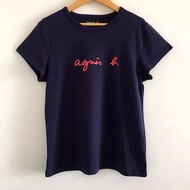 Agnes  sport printed short sleeved T-shirt with cursive small b pure cotton women's versatile T-shir