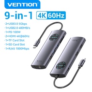 Vention 10 in 1 Type C HUB 4K 60Hz 5Gbps MST Docking Station HDMI DP USB 3.0 100W PD RJ45 SD TF Card