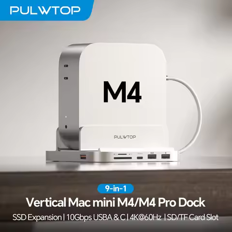 PULWTOP Mac mini M4 Hub with HDMI 4K & M.2 SSD(SSD NOT Included), USB A/C 10Gbps, Audio, USB A 2.0, 