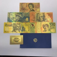 In stock 5 pcs Australia 5 10 20 50 100 AUD Dollar Gold Foil Banknote For Collection NEW