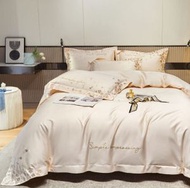 全城熱賣 - 長絨棉貢緞刺繡寬邊四件套（奶昔白）【下單後請聯絡客服確認發貨尺碼】