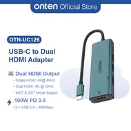 ONTEN UC126 5-IN-1 USB-C to Dual HDTV HDMI 4K@60Hz Type C PD100W Docking MacBook Air MST Windows And