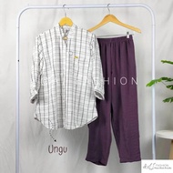 New Onesett Combinasi Crinkle JUMBO Setelan Wanita Crinkle Motif Salur Combinasi
