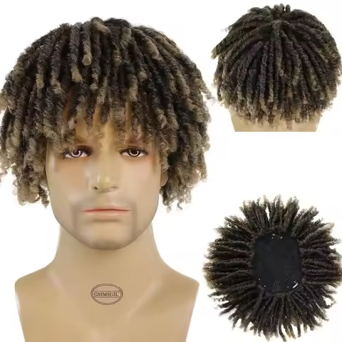 6 Inch Short Dreadlock Wigs Synthetic Braided Half Wig Hairpieces Hair Toupee Afro Curlly Wigs for M