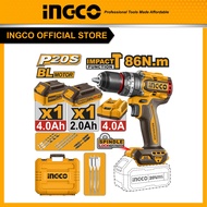 INGCO สว่านกระแทกไร้สาย 20V 86Nm 4Ah 1 ก้อน2Ah 1 ก้อน แท่นชาร์จ 4A CIDLI20868