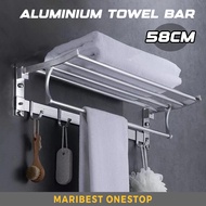 Foldable Movable Aluminium Towel Bar Rack Rail Wall Mounted Shelf Rack Bathroom Toilet Rack 58CM