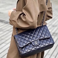 💎Chanel ｜Jumbo深藍色銀扣｜包型立體 內裡乾淨