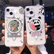 Magsafe Case for iPhone 14 13 12 11 Pro Max 14Plus Magnetic Ring Case Panda Dinosaur Transparent Catoon Clear Wireless Charge Support Strong Magnet Soft TPU Silicone Case Protective Cover