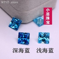 Aquamarine asli batu longgar persegi berlian longgar biru persegi berlian muka cincin anting-anting stud berlian utama l