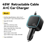 Essager 45W Retractable Cable Car Charger 2*Type-C To USB-A Retractable Cable 75CM Extension Phone C
