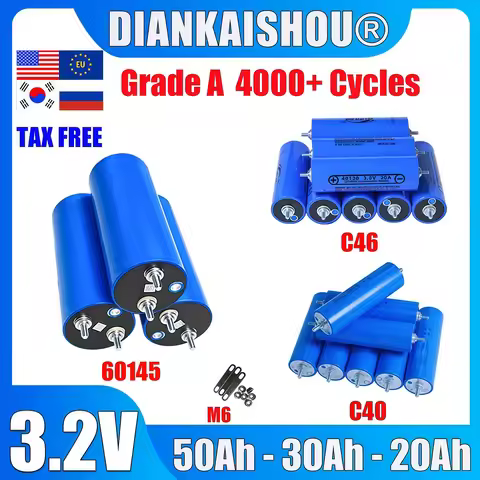 1-16pcs 3.2V 50Ah 60145 LiFePO4 Lithium Iron Phosphate Battery 30Ah C40 20Ah DIY RV Rechargeable Pow