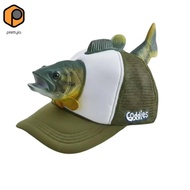 prettyia Angler Hat Sun Protection 3D Bass Fishing Cap Breathable Mesh 3D Creature Cap for Outdoor