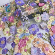 Three-Dimensional Flower Fabric Lace Mesh Embroidery Fabric Colorful Pastoral Style Embroidery Fabri