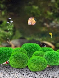 1個水族箱人造海藻球,用於微景觀瓶飼魚缸,附帶青苔石裝飾