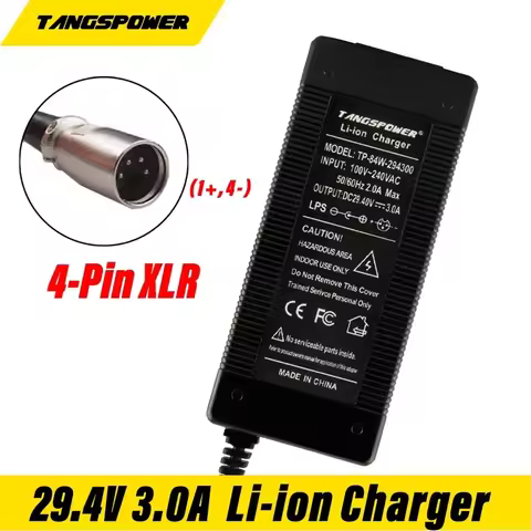 29.4V 3A charger for 24V 25.2V 25.9V 29.4V lithium battery pack charger connector XLR
